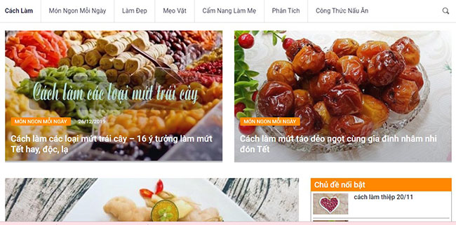 Web dạy nấu ăn Cachlam.com.vn